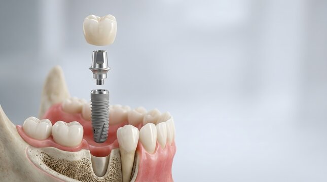 Dental Implant Restoration in Human Jaw Bone Medical Illustration