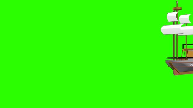 Cute 2D cartoon ship sailing on water waves transition video clip on a chroma key green screen background. Ideal for sea adventures, travel vlogs, kids' pirate-themed channels, and playful summer anim