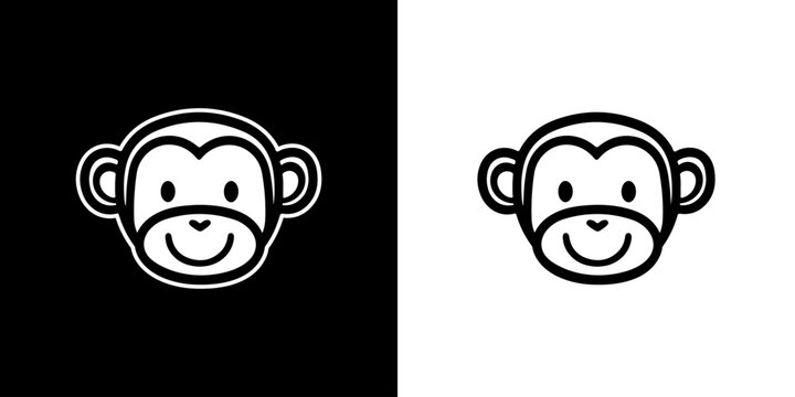 Cute smiling monkey face in minimal line style. Simple vector logo or icon suitable for branding, stickers, children's products, apps and web design.