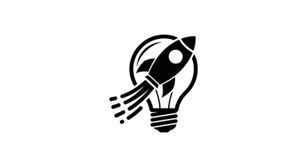 Rocket ship launches from lightbulb on white background © Sudha
