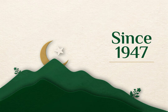 Since 1947 Pakistan Papercut Mountain Crescent Star Minimal Design