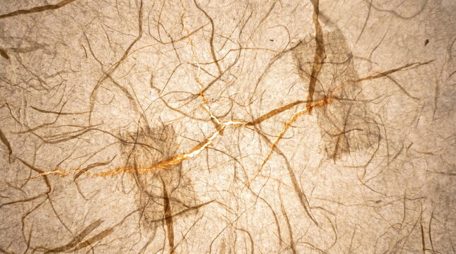 Extreme macro close up of the organic fiber structure and translucent texture of handmade antique paper illuminated on a light table in a museum restoration workshop