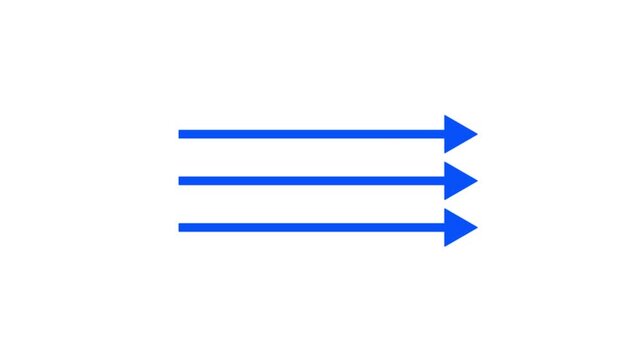 Direct Three Way Air flow arrow animation.Wind flow, cold, cooling air, air conditioner direction, animated arrows white background