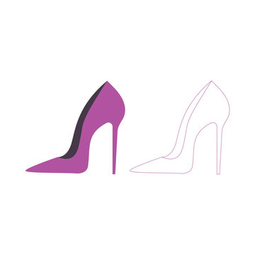 Purple high heel illustration and line drawing against a white background shoe footwear heels highheels