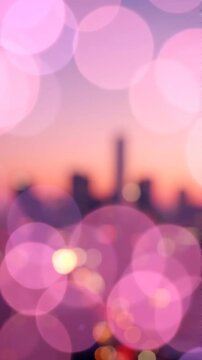 A Vibrant Fusion of Bokeh Lights Capturing the Essence of Urban Dusk, Blending Soft Colors with a Dreamy Background of City Skylines and Twilight Atmosphere