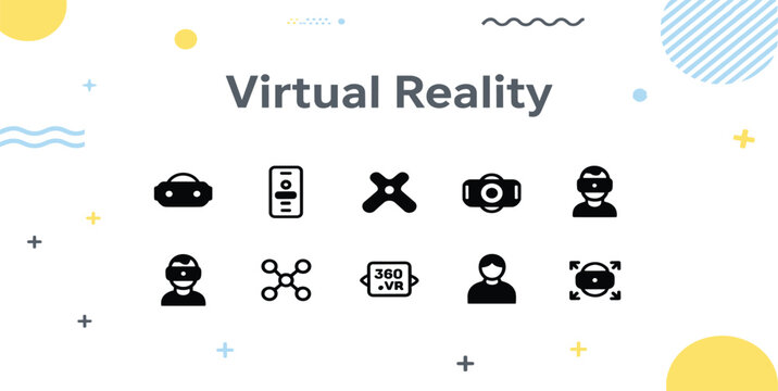 Virtual reality outline icon set featuring tech symbols for vr headset drone gaming controllers cyber simulation and artificial intelligence vector