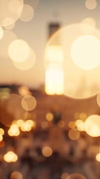 A Stunning Evening Scene Capturing the Lively Atmosphere and Iconic Monument in the Heart of the City, Awash in a Warm, Soft Glow as Night Falls
