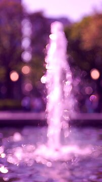 A Soft Purple Fountain Glows Enigmatically in a Lush Park, Creating a Dreamlike Atmosphere That Invites Serenity and Reflection
