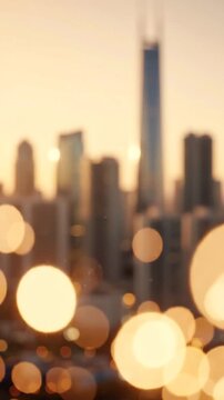Captivating Glow of Urban Skyline at Dusk: A Serene Fusion of Light and Shadow with Beautiful Bokeh Effects to Envelop the Cityscape in Warm Radiance