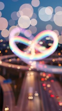 A Nighttime Cityscape with Blurred Traffic and Colorful Bokeh Effects, Capturing the Vibrant Movement of Urban Life in Motion and the Glow of City Lights