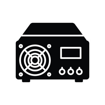 Electronic power supply unit with cooling fan and control knobs on white