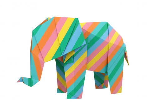 Colorful origami elephant with striped pattern isolated on... isolated on a transparent background