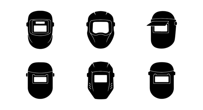 Welding Helmets Collection, Safety Gear Icons, Protective Face Shields, Industrial Equipment Vector Set
