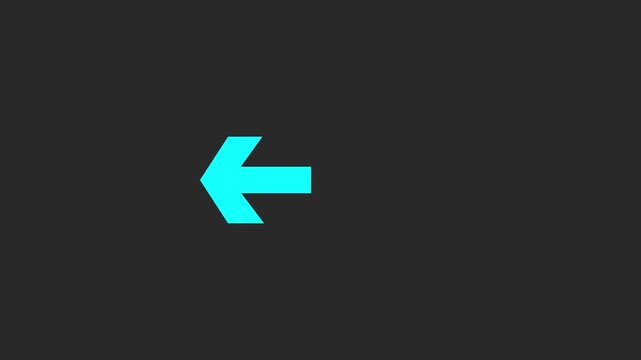 Bright cyan arrow pointing to the left on a dark gray background showing direction and navigation for digital user interface design