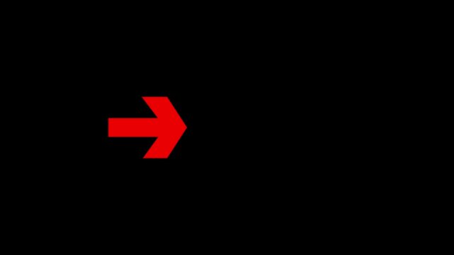 Bright red arrow pointing to the right isolated on a solid black background for navigation and directional design