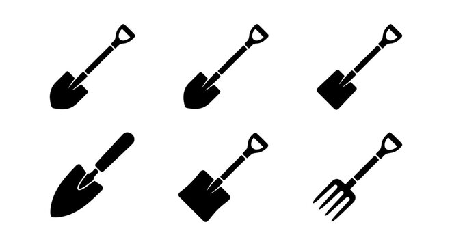 Gardening Tools Vector Icons: Shovels, Spades, Forks for Agriculture and Horticulture