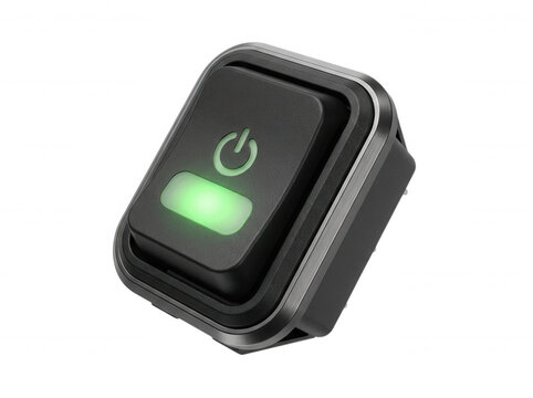 Power switch turned on in dark setting isolated on a transparent background