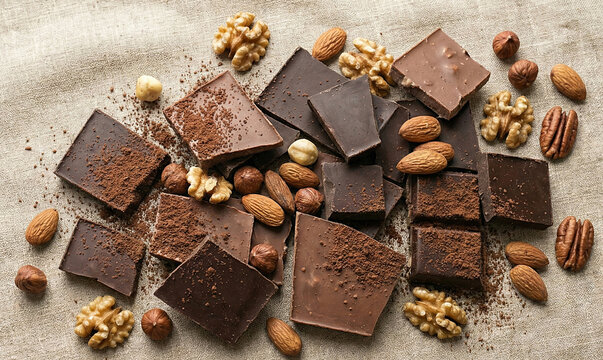 Dark chocolate pieces with assorted nuts