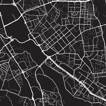 Noida in the Republic of India  map illustration shows roads and streets in a city at night