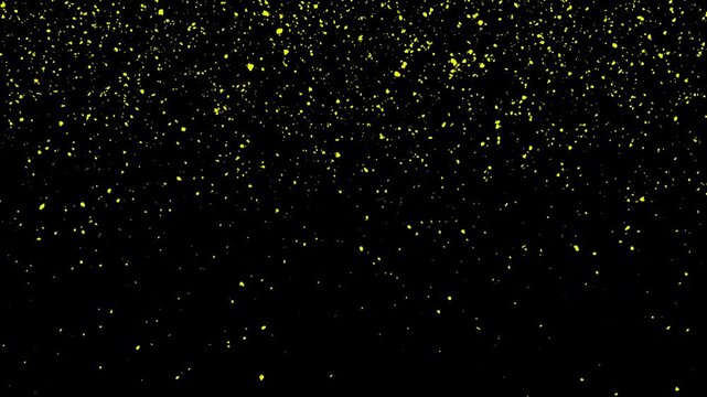 Abstract glowing gold glitter sparkling particles on black background, holiday congratulation greeting party happy new year, fast energy flying wave line with flash lights, Particle from below, 4k