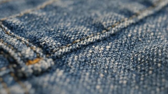 Close-up view of worn denim jeans fabric texture