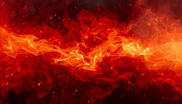 Dynamic and intense close-up of bright orange and red flames with glowing embers and fiery textures creating a powerful visual impact