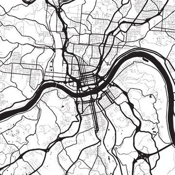 Detailed illustration of a  Cincinnati Ohio in the United States of America city map featuring roads rivers and infrastructure