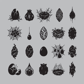 Spider Egg Sac Silhouette Bundle Black Vector Icons Set Art And Illustration