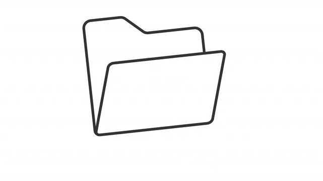 Animated minimalist jumping file folder line icon. Open shaking manila folder animation. Digital document organization. Outline element on white background. HD video with alpha channel