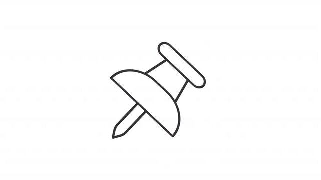 Animated minimalist push pin line icon. Shaking sharp metal needle tip animation. Office supply. Outline element on white background. HD video with alpha channel