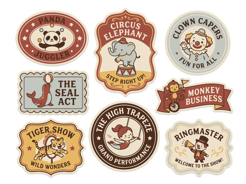 Circus Themed Sticker Collection with Cute Animals and Performers for Fun Entertainment