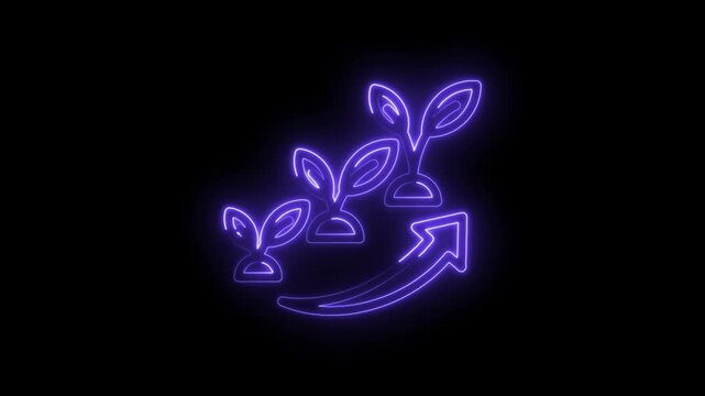 Neon glowing plant growth stages with upward arrow abstract concept business success finance... icon