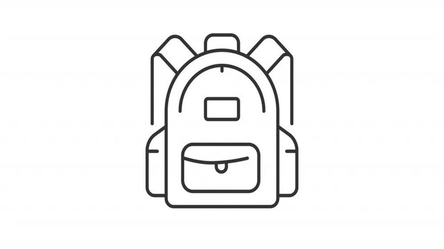 Animated shaking backpack line icon. Travel bag animation. Moving zip line. Frontal product perspective. Adventure equipment. Outline element on white background. HD video with alpha channel