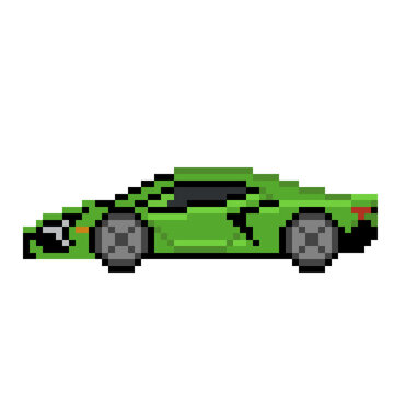 8-bit pixel art illustration of a fast green sports car side view.