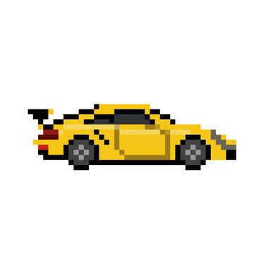 8 bit Pixel art yellow racing car side view