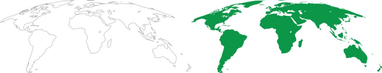 Fototapeta premium World map vector collection featuring clean outline and solid filled global continent illustrations for geography, education, travel, business and design projects. Editable artwork.Isolated map set.