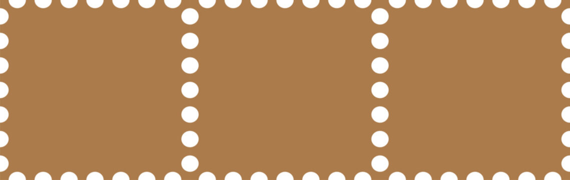 Minimal brown ticket template design with white dotted border frame and blank space for events, coupons, invitations and labels. Clean vintage admission pass layout graphic. Editable modern  ticket .