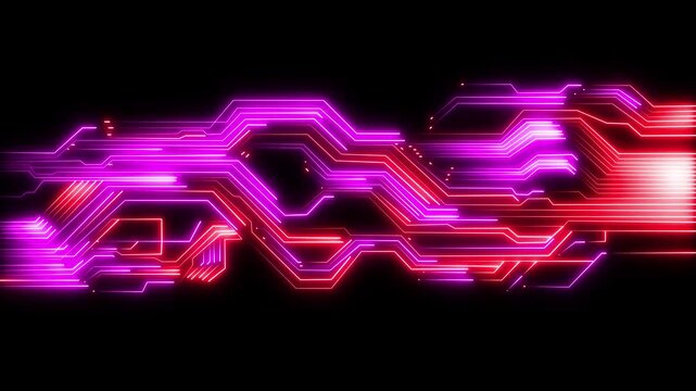 Abstract circuit board icon glowing neon lines. simple logotype icon concept. glowing neon computer processor , CPU motherboard digital chip icon on a black background . 