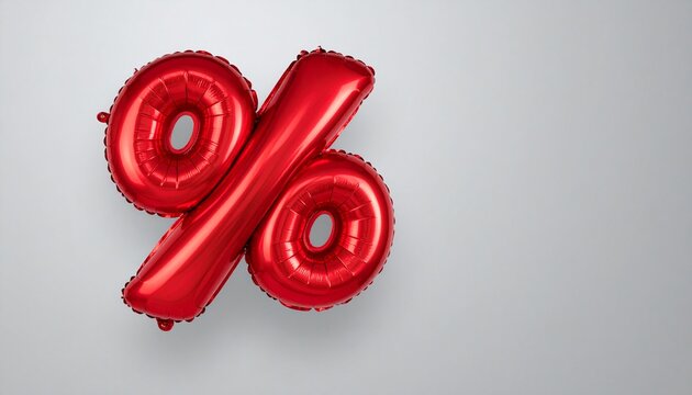 Metallic Red Mylar Foil Balloon Shaped Like a Percentage Symbol Over an Off-White Background