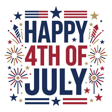 Fourth of july holiday greeting with patriotic firework rockets and stars in vector illustration graphic