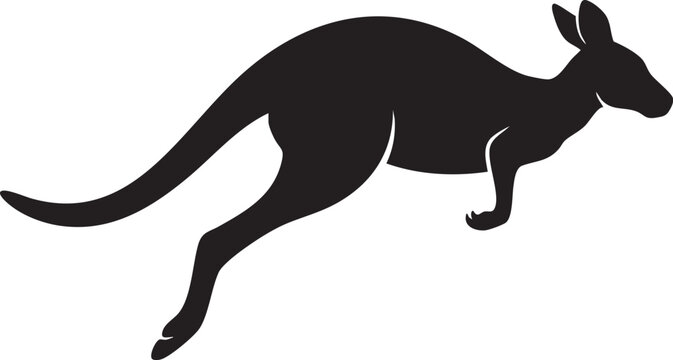 Graphic black silhouette of a bounding kangaroo isolated with kangaroo, wildlife
