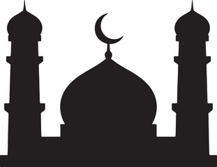 Black silhouette of mosque with crescent moon and twin minarets, minimalist also transparent background © MeJaMa