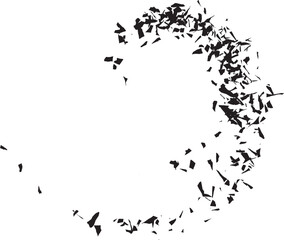 Fototapeta premium Shattered and fractured glass with chaotic scattered splinters in swirl shape, vector broken black fragments background