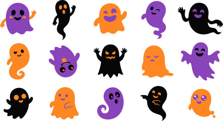 Fototapeta premium Halloween Cute cartoon ghost stickers for halloween party Vector, illustration