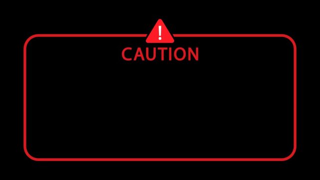 Glowing Red Caution Text Animation with Blinking Neon Border on Dark Background