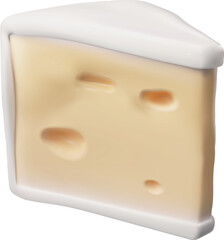 Obraz premium A 3D slice of traditional French cheese with a distinctive white moldy rind.