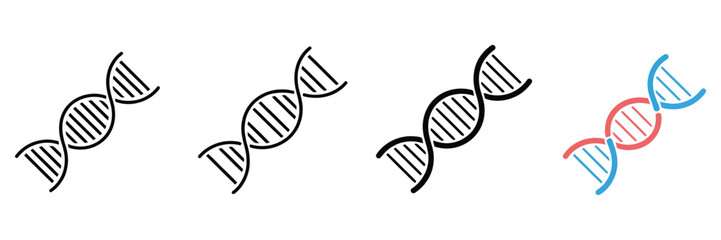 Fototapeta premium DNA Icons in Outline, Flat, and Colored Vector Styles for Genetics, Biotechnology, Laboratory, Biology, and Scientific Research Design