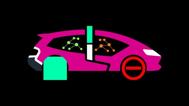 Modern electric car with digital network nodes and power icons vehicle