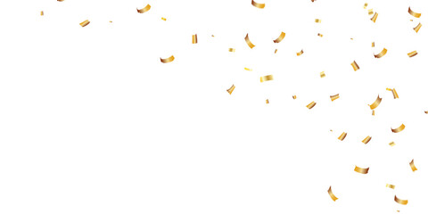 Fototapeta premium Gold Confetti Falling Over White Background for Celebration and Party Decoration