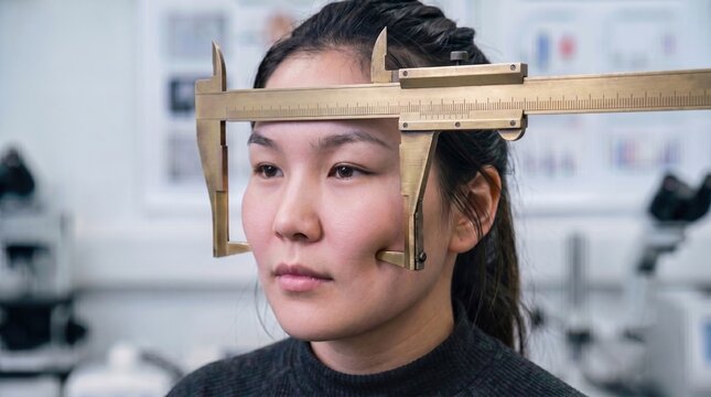 Mujer con Instrumento de Medici&oacute;n en su cara